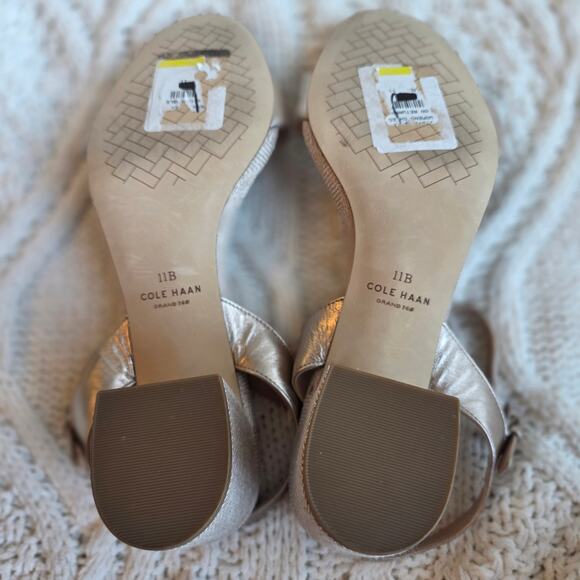 NEW Cole Haan Women's Josie Metallic Leather Block-Heel Sandals Size 11B Gold - Picture 5 of 7
